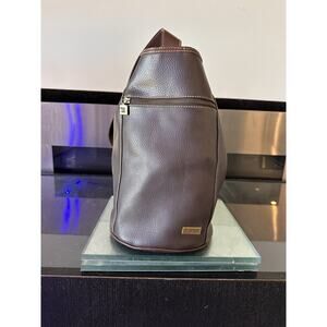 Vtg Esprit Brown Leather Bucket Bag 90s Adj Strap Outside Zip Pocket Purse